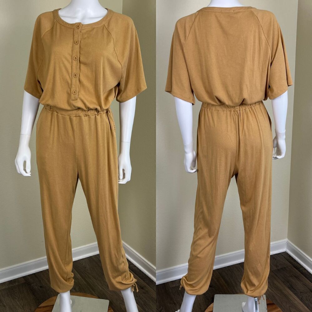 Lovers and Friends Women's Size S Cinnamon Brown Karina Jogger Ribbed Jumpsuit